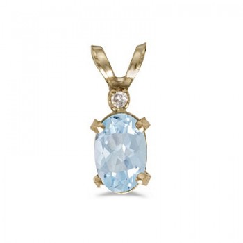 Aquamarine & Diamond Solitaire Filagree Pendant 14K Yellow Gold 0.40ct