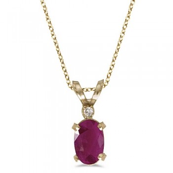 Ruby & Diamond Solitaire Filagree Pendant 14K Yellow Gold (0.60ct)