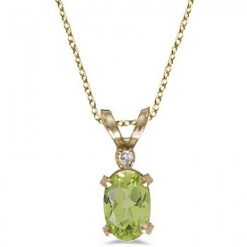 Peridot & Diamond Solitaire Filagree Pendant 14K Yellow Gold (0.55ct)