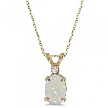 Oval Opal and Diamond Filagree Pendant in 14K Yellow Gold (0.27ct)