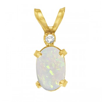 Oval Opal and Diamond Filagree Pendant in 14K Yellow Gold (0.27ct)