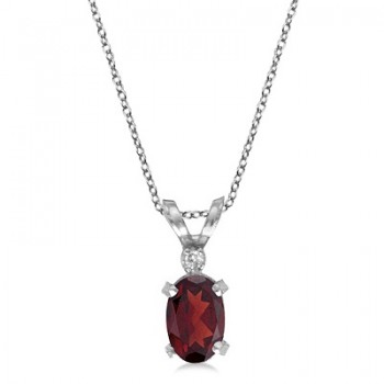 Garnet & Diamond Solitaire Filagree Pendant 14K White Gold (0.55ct)