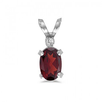 Garnet & Diamond Solitaire Filagree Pendant 14K White Gold (0.55ct)