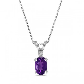 Amethyst & Diamond Solitaire Filagree Pendant 14K White Gold (0.45ct)