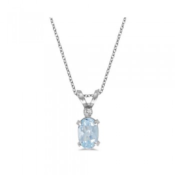 Aquamarine & Diamond Solitaire Filagree Pendant 14K White Gold 0.40ct