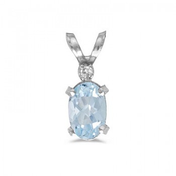 Aquamarine & Diamond Solitaire Filagree Pendant 14K White Gold 0.40ct