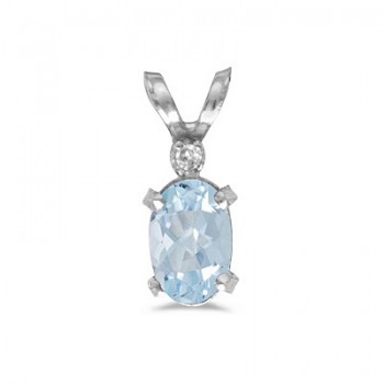 Aquamarine & Diamond Solitaire Filagree Pendant 14K White Gold 0.40ct