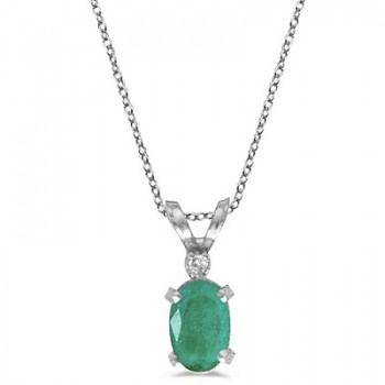 Emerald & Diamond Solitaire Filagree Pendant 14K White Gold (0.45ct)