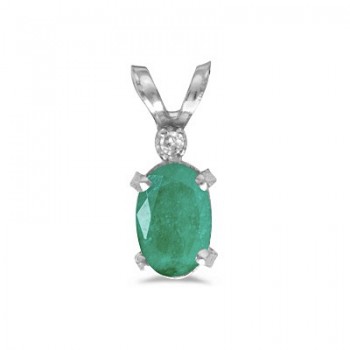 Emerald & Diamond Solitaire Filagree Pendant 14K White Gold (0.45ct)