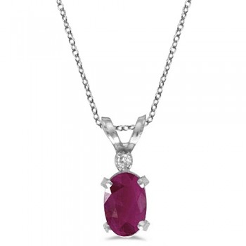 Ruby & Diamond Solitaire Filagree Pendant 14K White Gold (0.60ct)