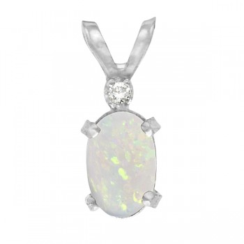 Oval Opal and Diamond Filagree Pendant in 14K White Gold (0.27ct)