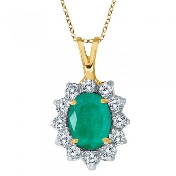 Emerald & Diamond Accented Pendant Necklace 14k Yellow Gold (1.50ctw)