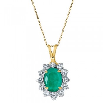 Emerald & Diamond Accented Pendant Necklace 14k Yellow Gold (1.50ctw)