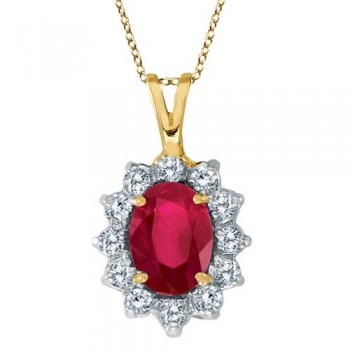 Lab Ruby & Lab Diamond Accented Pendant Necklace 14k Yellow Gold (1.80ctw)