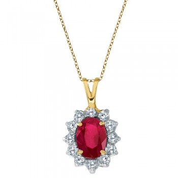 Lab Ruby & Lab Diamond Accented Pendant Necklace 14k Yellow Gold (1.80ctw)