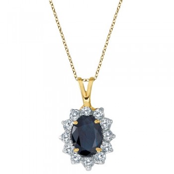 Lab Blue Sapphire & Lab Diamond Accented Pendant 14k Yellow Gold (1.70ctw)