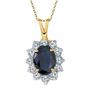 Blue Sapphire & Diamond Accented Pendant 14k Yellow Gold (1.70ctw)
