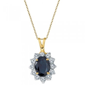 Blue Sapphire & Diamond Accented Pendant 14k Yellow Gold (1.70ctw)