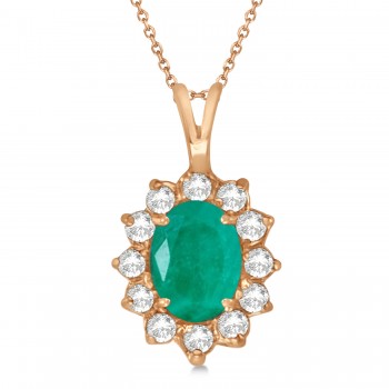Lab Emerald & Lab Diamond Accented Pendant Necklace 14k Rose Gold (1.50ctw)