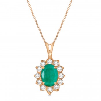 Lab Emerald & Lab Diamond Accented Pendant Necklace 14k Rose Gold (1.50ctw)