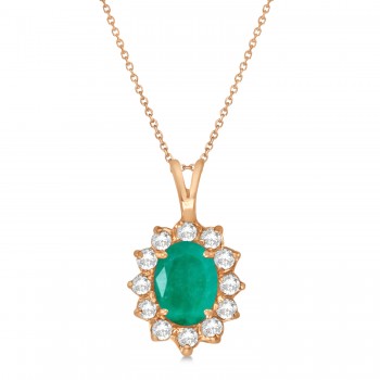 Emerald & Diamond Accented Pendant Necklace 14k Rose Gold (1.50ctw)