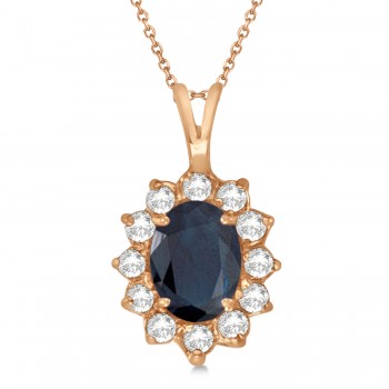 Lab Blue Sapphire & Lab Diamond Accented Pendant 14k Rose Gold (1.70ctw)