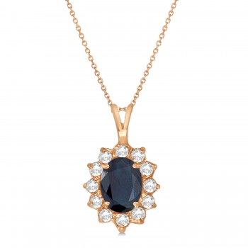 Lab Blue Sapphire & Lab Diamond Accented Pendant 14k Rose Gold (1.70ctw)