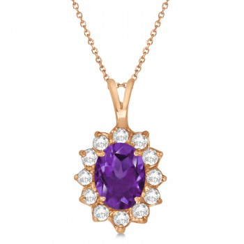 Amethyst & Diamond Accented Pendant Necklace 14k Rose Gold (1.70ctw)