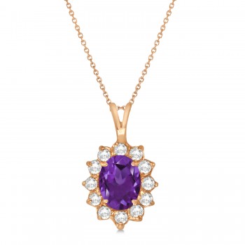 Amethyst & Diamond Accented Pendant Necklace 14k Rose Gold (1.70ctw)