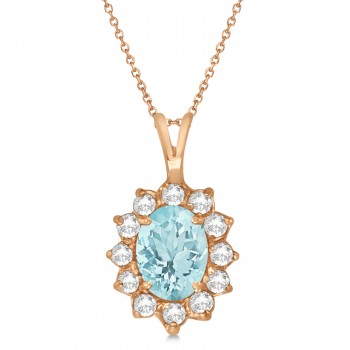 Aquamarine & Diamond Accented Pendant Necklace 14k Rose Gold (1.70ctw)