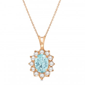 Aquamarine & Diamond Accented Pendant Necklace 14k Rose Gold (1.70ctw)