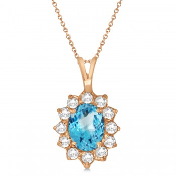 Blue Topaz & Diamond Accented Pendant Necklace 14k Rose Gold (1.70ctw)