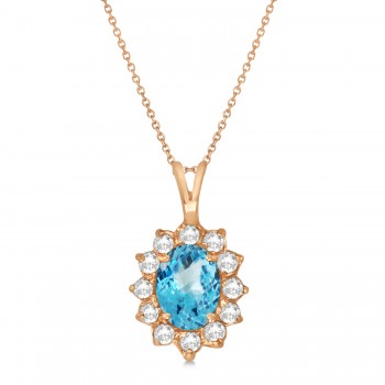 Blue Topaz & Diamond Accented Pendant Necklace 14k Rose Gold (1.70ctw)