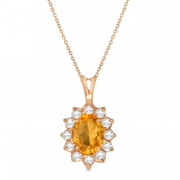 Citrine & Diamond Accented Pendant Necklace 14k Rose Gold (1.70ctw)
