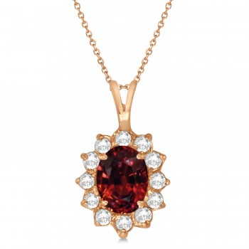 Garnet & Diamond Accented Pendant Necklace 14k Rose Gold (1.70ctw)