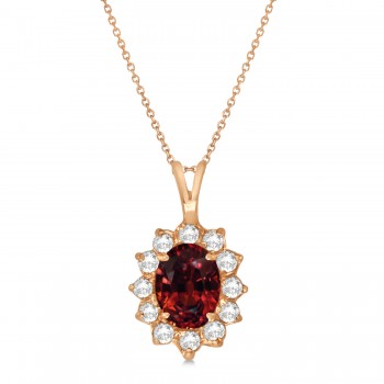 Garnet & Diamond Accented Pendant Necklace 14k Rose Gold (1.70ctw)