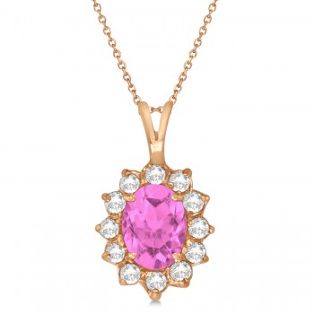 Lab Pink Sapphire & Lab Diamond Accented Pendant Necklace 14k Rose Gold (1.70ctw)