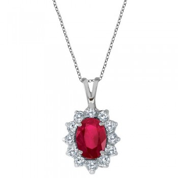 Lab Ruby & Lab Diamond Accented Pendant Necklace 14k White Gold (1.80ctw)