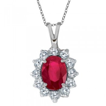 Ruby & Diamond Accented Pendant Necklace 14k White Gold (1.80ctw)