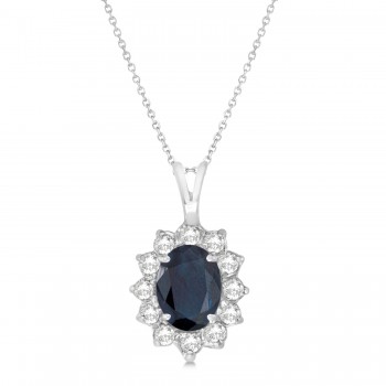 Lab Blue Sapphire & Lab Diamond Accented Pendant 14k White Gold (1.70ctw)