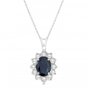 Blue Sapphire & Diamond Accented Pendant 14k White Gold (1.70ctw)