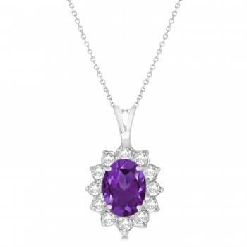 Amethyst & Diamond Accented Pendant Necklace 14k White Gold (1.70ctw)