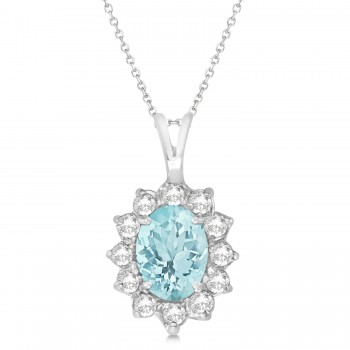 Aquamarine & Diamond Accented Pendant Necklace 14k White Gold (1.70ctw)