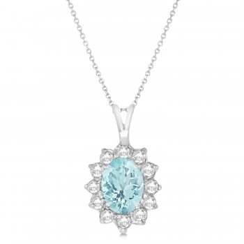 Aquamarine & Diamond Accented Pendant Necklace 14k White Gold (1.70ctw)