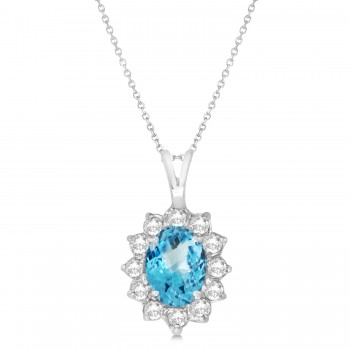 Blue Topaz & Diamond Accented Pendant Necklace 14k White Gold (1.70ctw)