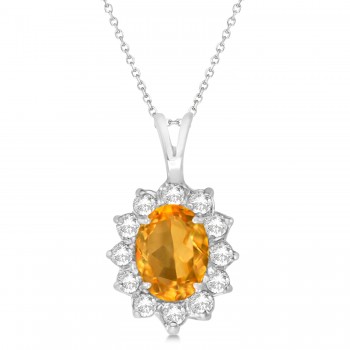 Citrine & Diamond Accented Pendant Necklace 14k White Gold (1.70ctw)