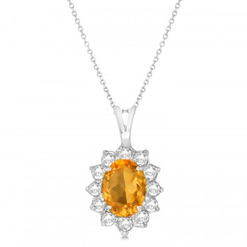 Citrine & Diamond Accented Pendant Necklace 14k White Gold (1.70ctw)