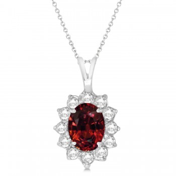 Garnet & Diamond Accented Pendant Necklace 14k White Gold (1.70ctw)