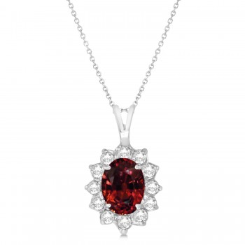 Garnet & Diamond Accented Pendant Necklace 14k White Gold (1.70ctw)