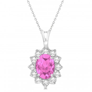 Lab Pink Sapphire & Lab Diamond Accented Pendant Necklace 14k White Gold (1.70ctw)